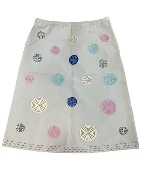 Boden Light Blue Cotton Canvas Midi Skirt with Spiral Appliqués Size 12R
